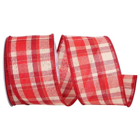 RELIANT RIBBON 2.5 in. Plaid Prime Value Wired Edge Ribbon, Red - 10 Yards 92684W-065-40F